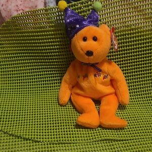 Ty Orange Bear with Purple and Green Hat